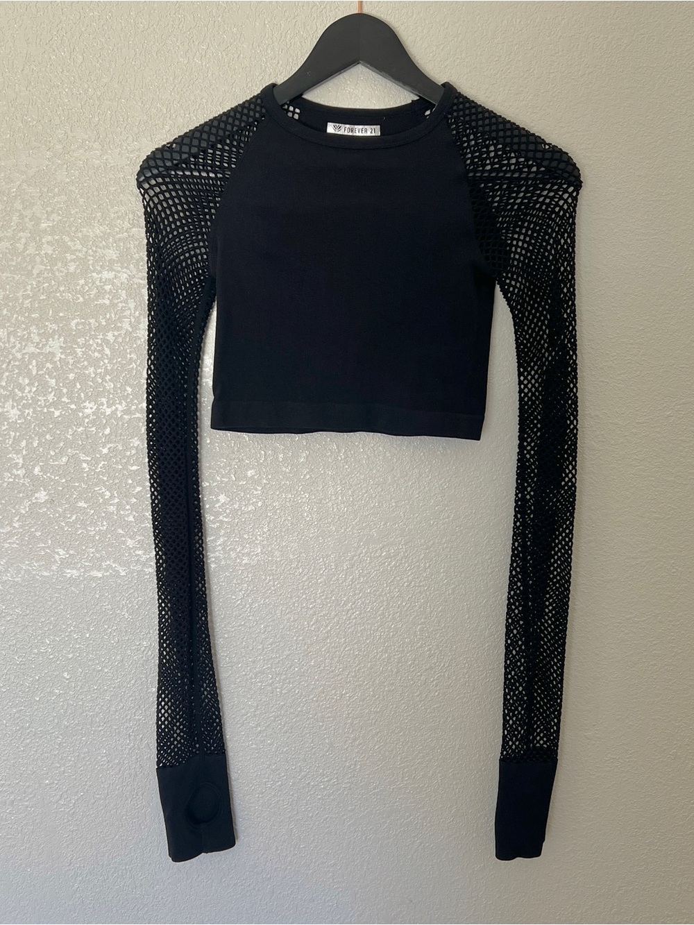 Forever 21 Black Fishnet Sleeve Crop Top
